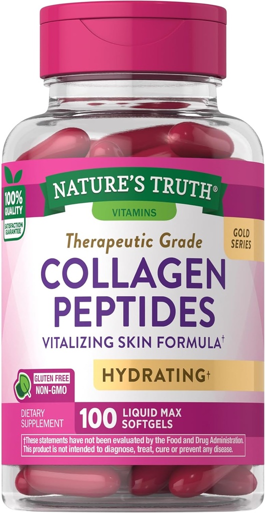 La verdad Collagen Beauty Supplement TEN 100 Liquid Max Softgels TENIDO Píldoras gratuitas sin gluten TENIDO Fórmula hidratante
