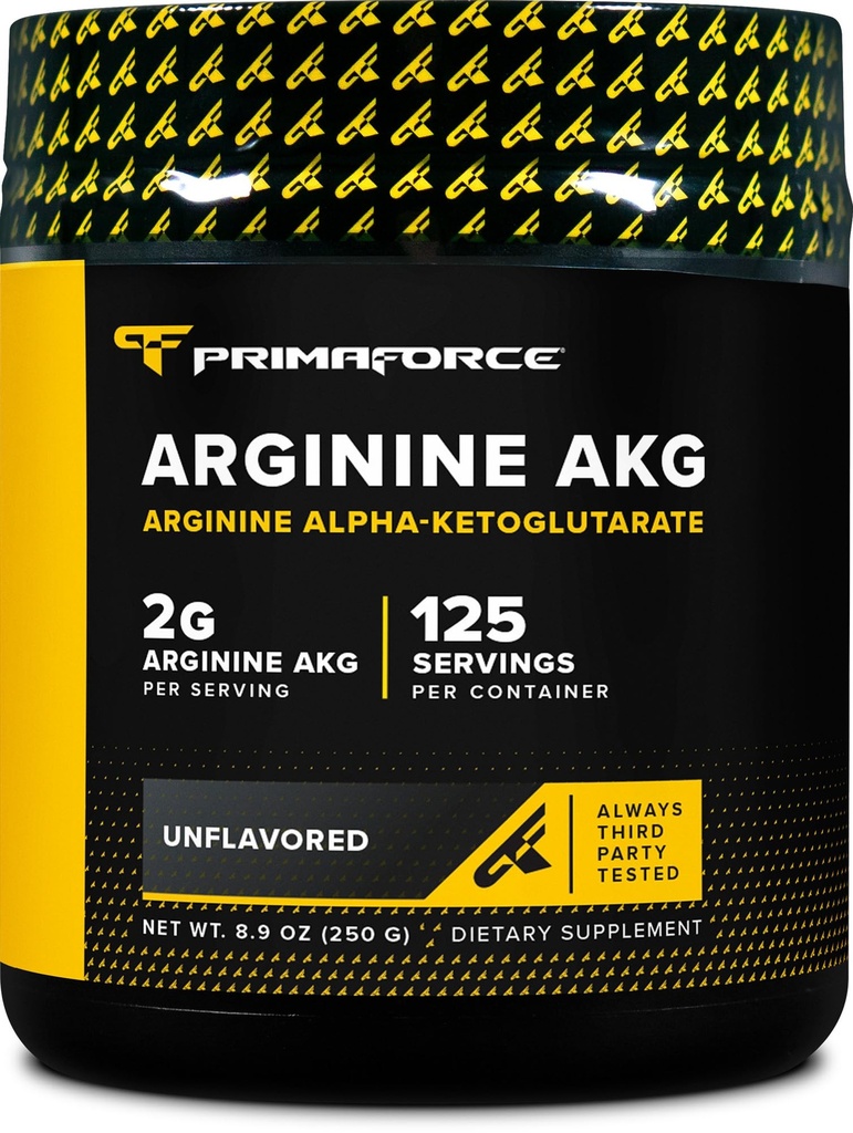 PrimaForce AAKG Arginine Powder, 250 gramos (L-Arginine y Alpha-Ketoglutarate Acid) Suplemento de entrenamiento Premium, No GMO, Vegan, Gluten Free