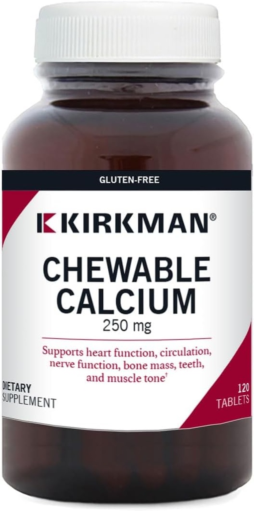 Kirkman - Calcio 250 mg con Vitamina D3-120 Tabletas - Minerales Esenciales - Ayuda a mantener huesos fuertes - Hipoalergénico