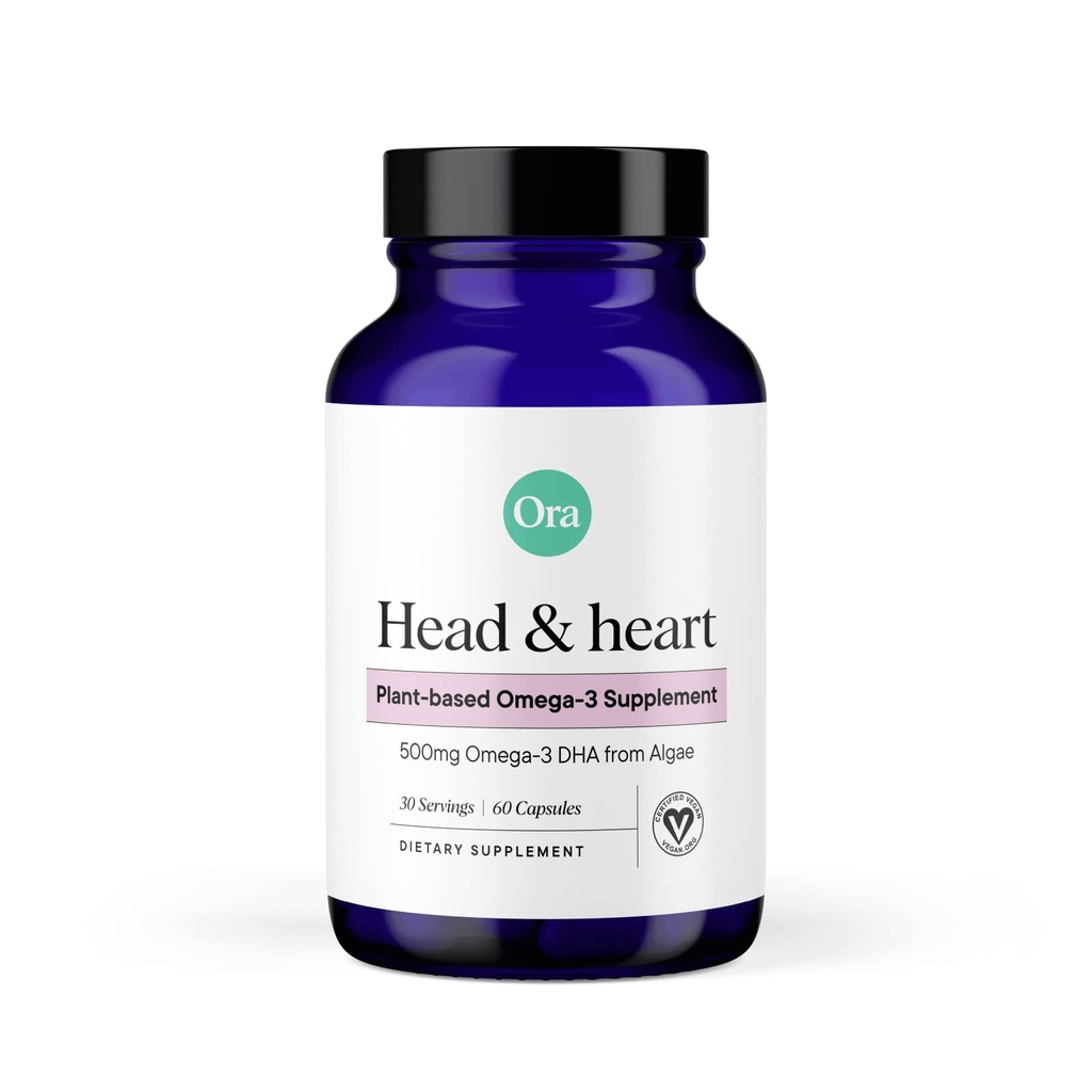 Ora Organic Vegan Omega 3 Suplemento - 500mg DHA para el cerebro, el ojo y la salud del corazón - Hecho de Alga Sostenible - 60 cápsulas