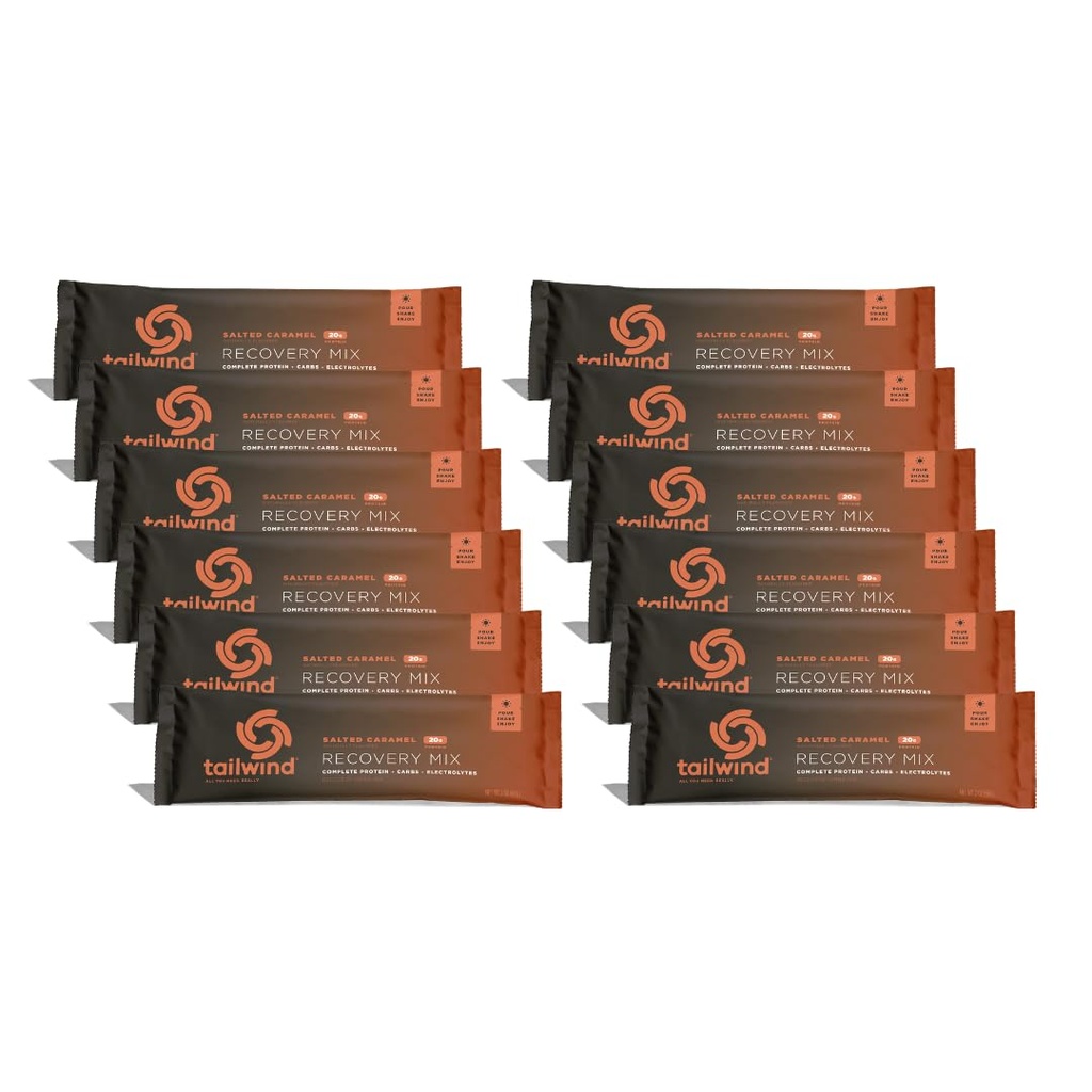 Tailwind Nutrition Recovery Mix, 20 Grams Full Protein, Carbohydrates y Electrolytes Powder Drink Mix for Post-Workout, Gratis de Gluten, Soy y Dairy, Vegan, 12 Servings, Salted Caramel