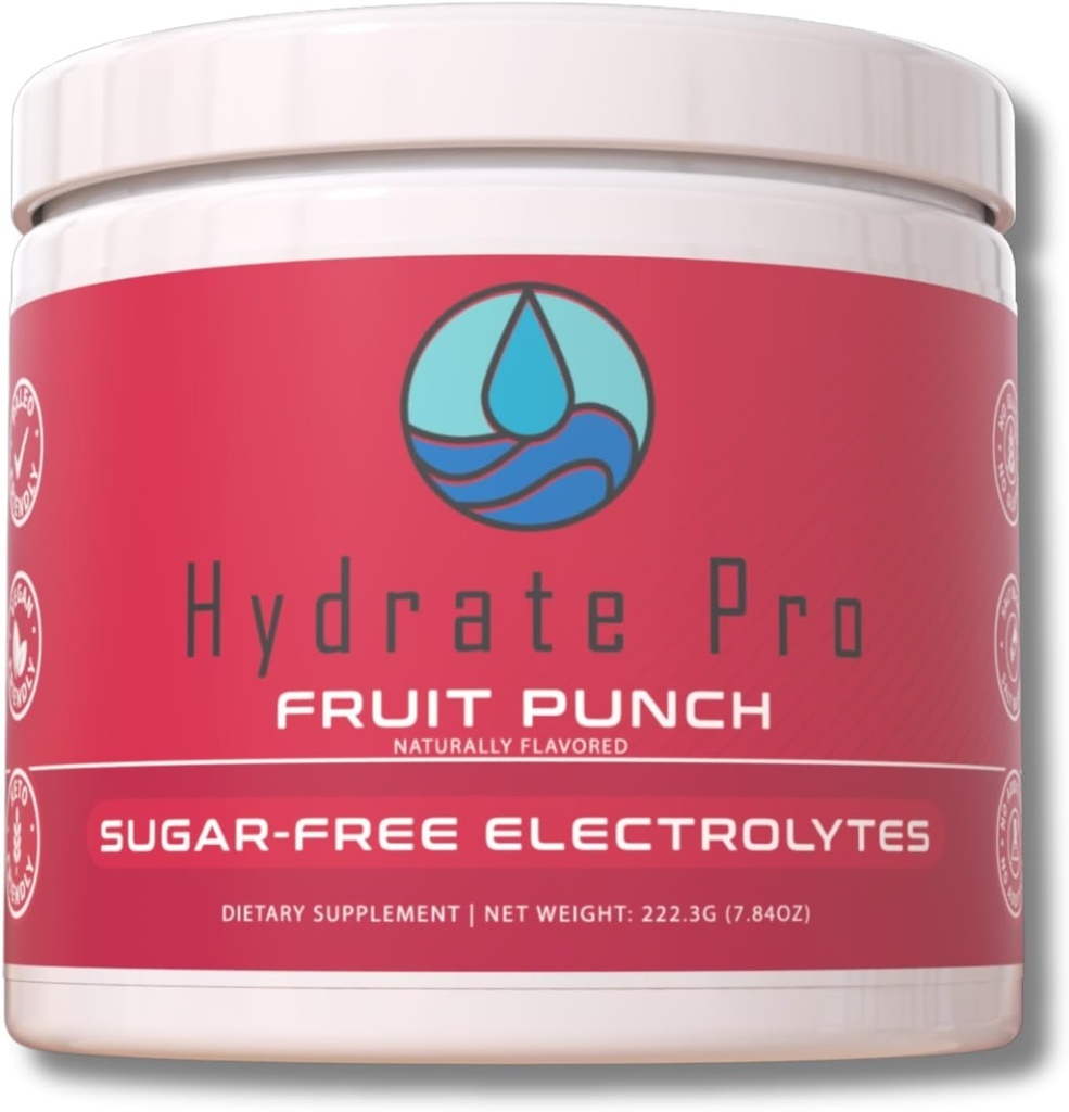 Powder de electrolito libre de azúcar Ø 1000mg High-Sodium Complejo de electrolitos ← POTS Soporte " Prevención de la gripe de Keto ← 45 Servimientos Hidratación natural (Fruit Punch)