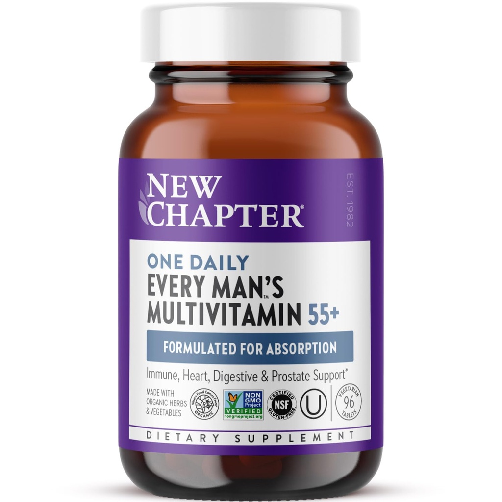 Nuevo Capítulo Multivitamínico Hombres 50 Plus para Cerebro, Corazón, Digestivo, Prostata &amp; Apoyo Inmunitario con 20+ Nutrientes + Astaxanthin - Todos los Hombres One Daily 55+, Gentle on The Stomach - 96 ct