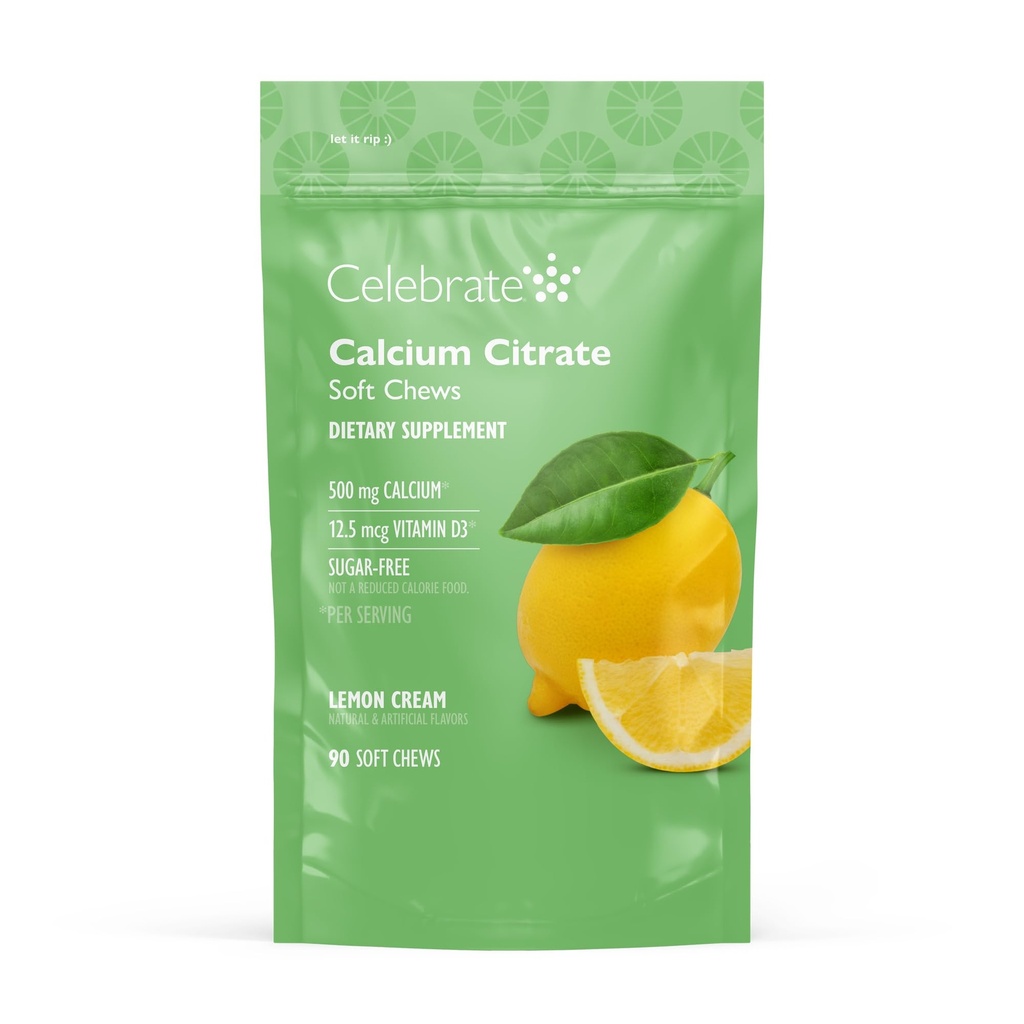 Celebrar vitaminas Bariatric 500mg Calcio Citar cerdas blandas con 500 UI Vitamina D3 – Esencial para el bypass gástrico Pacientes " Bone Health - Sugar " Gluten Free, Lemon (90 Chews)