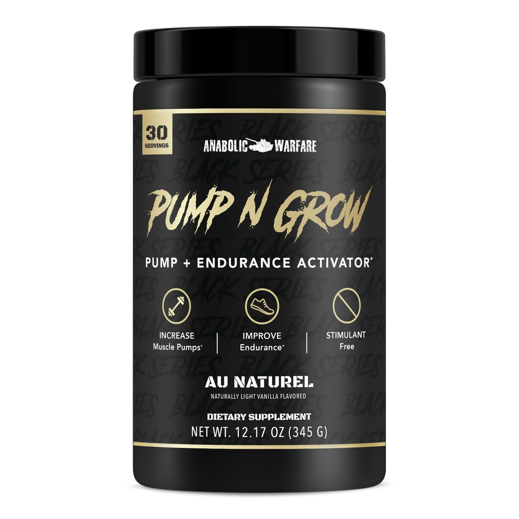 Bomba de músculo anabólica Warfare-N-Grow Suplemento Caffeine Free Pre Workout with L-Citrulline, L-Arginine, Beta-Alanine (Au Naturel – 30 Servings)