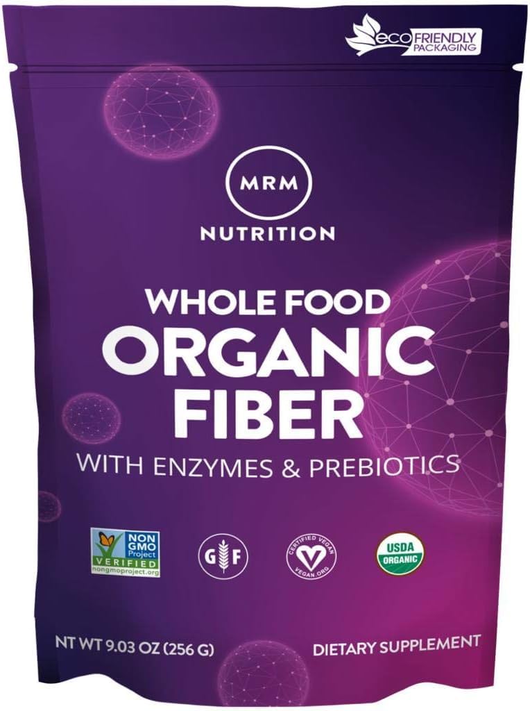 MRM Nutrición Alimento integral Fibra orgánica Silencioso con Enzimas + Prebióticos ← Fibras insolubles + Solubles ← Salud Digestiva + Regularidad TEN 6g Fiber per Serving TEN 32 Serviciones