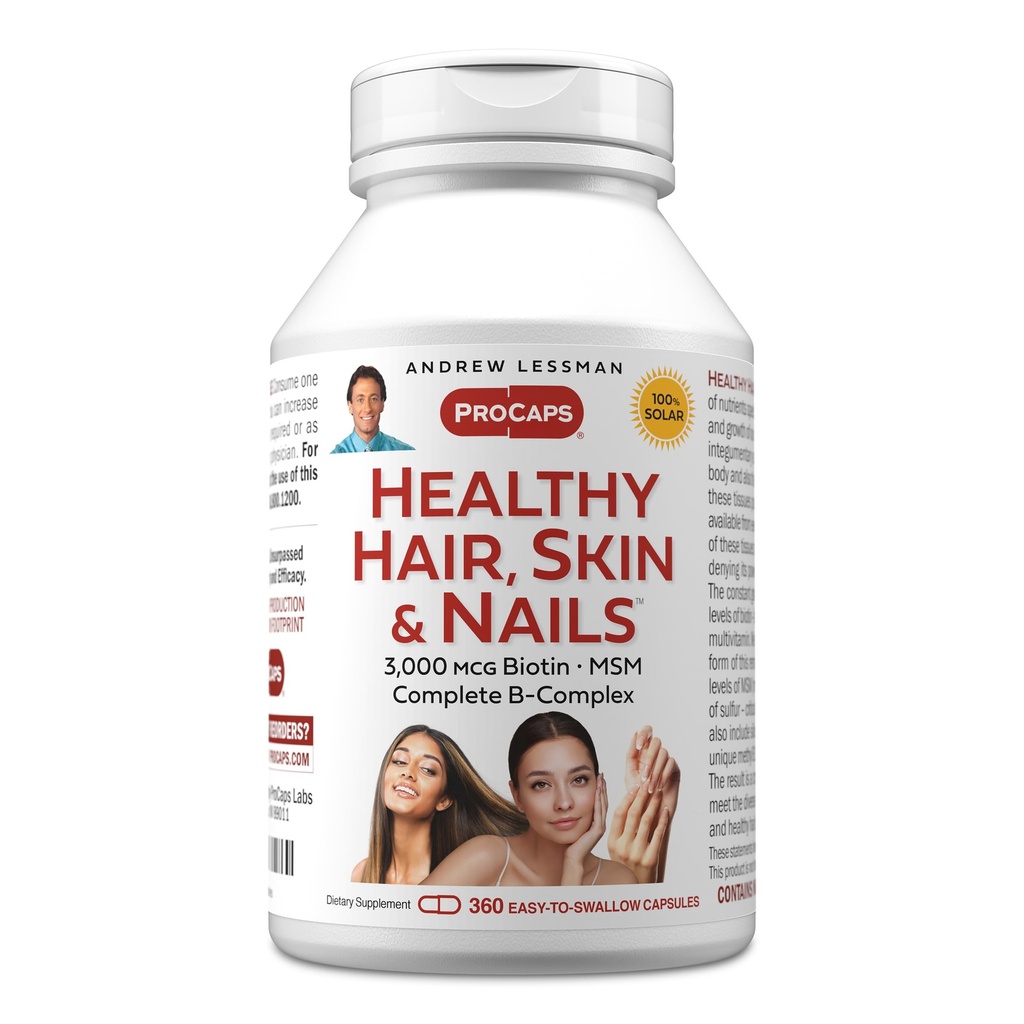 ANDREW LESSMAN Healthy Hair, Skin and Nails 360 Capsules - 5000 mcg Alta Bioactividad Biotina, B-Complex. Promueve la hermosa piel, las uñas fuertes. No aditivos Crecimiento del cabello Vitaminas Biotina Suplemento