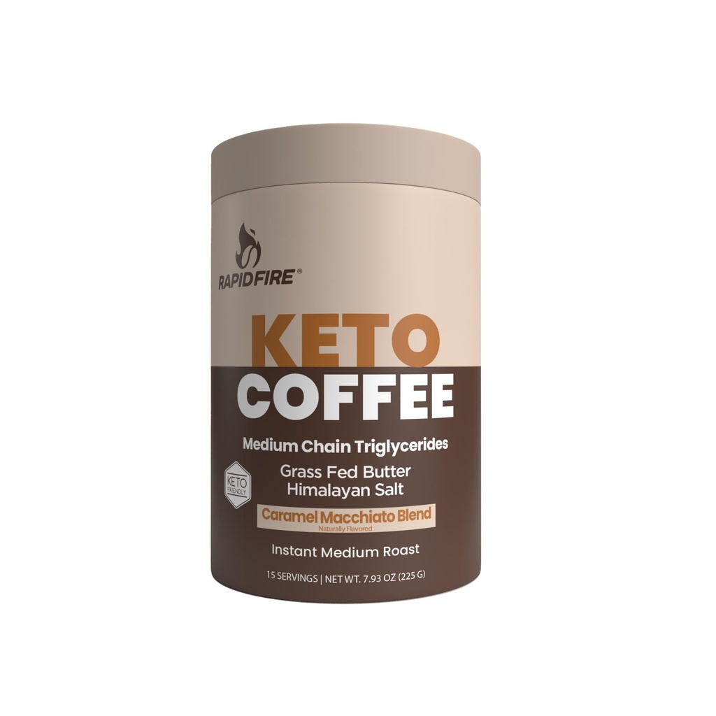 Rapidfire Keto Coffee Instant Coffee Mix, Caramel Macchiato Flavor, 7.93 onza (255g), 15 Actuaciones