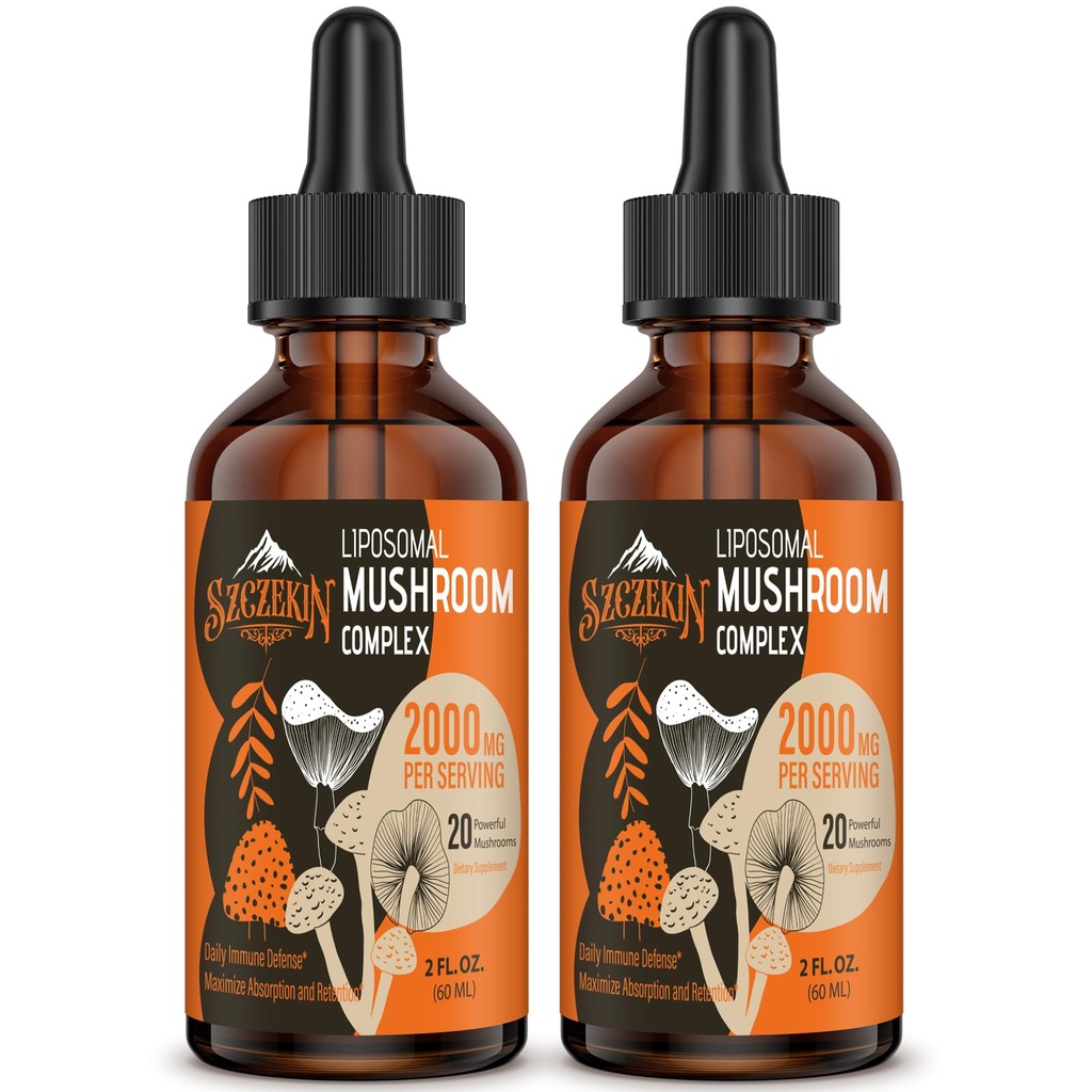 Liposomal Mushroom Complex Drops 2000 MG - 20 extractos orgánicos de hongos - Advanced Liquid Formula for Immunity, Cognitive and Memory - Lions Mane Supplement, Reishi, Cordyceps, Chaga, 60 Servings