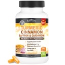 Suplemento Turmérico con Saffron, Cinnamon y Cardamom Plus BioPerine Black Pepper Extracto de Absorción Optimal, Natural Tumeric Curcumin Joint Support Suplemento para Mujeres y Hombres, 60 cápsulas