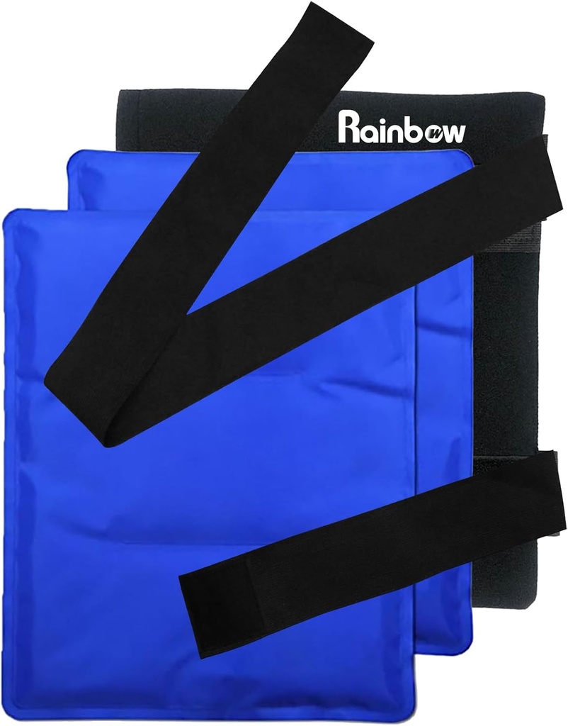 RAINBOW Gel Ice Pack for Back Hip hombro Knee, Reusable Ice Packs for Injuries Pain Relief, Heat Cold Compress Therapy Packs for Surgery, Swelling, Bruises Grandes Cold Pads (11" x 14" - Pack of 2)
