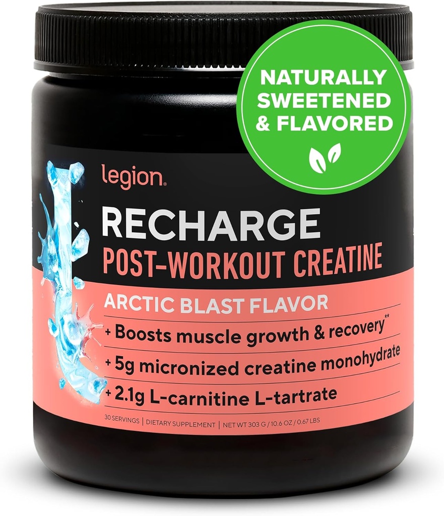 LEGION Recarga suplemento de entrenamiento - All Natural Muscle Builder " Recovery Drink with Micronized Creatine Monohydrate Naturally Sweetened " Flavored (Arctic Blast, 30 Servings Pack of 1)