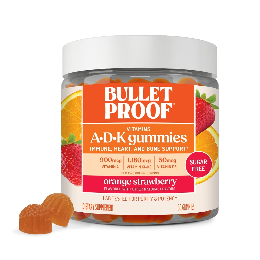 Vitaminas de Fresa Naranja Libre de Azúcar A+D+K Gummies, 60 Conde, suplemento de Keto para el corazón, bonificación e inmune, nueva y mejorada fórmula y textura, embalaje mayo Vary