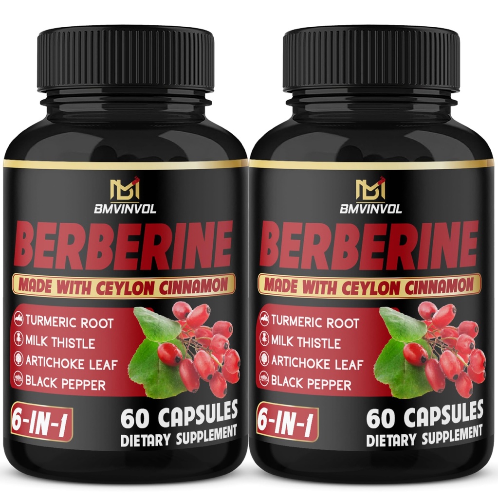(2 Packs) Suplemento de bereberina más canela de Ceylán, Turmérica, Artichoke, Cartel de leche, Pepper negro - 120 cápsulas - 4 meses de suministro