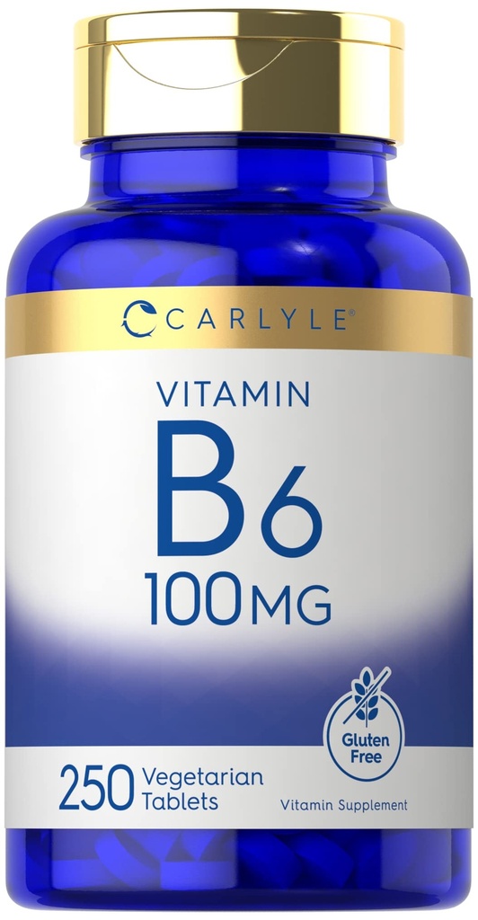 Carlyle Vitamin B6 100mg tención 250 Tablets ← Pyridoxine Hydrochloride Suplemento Silencio Vegetarian, Non-GMO, Gluten Free