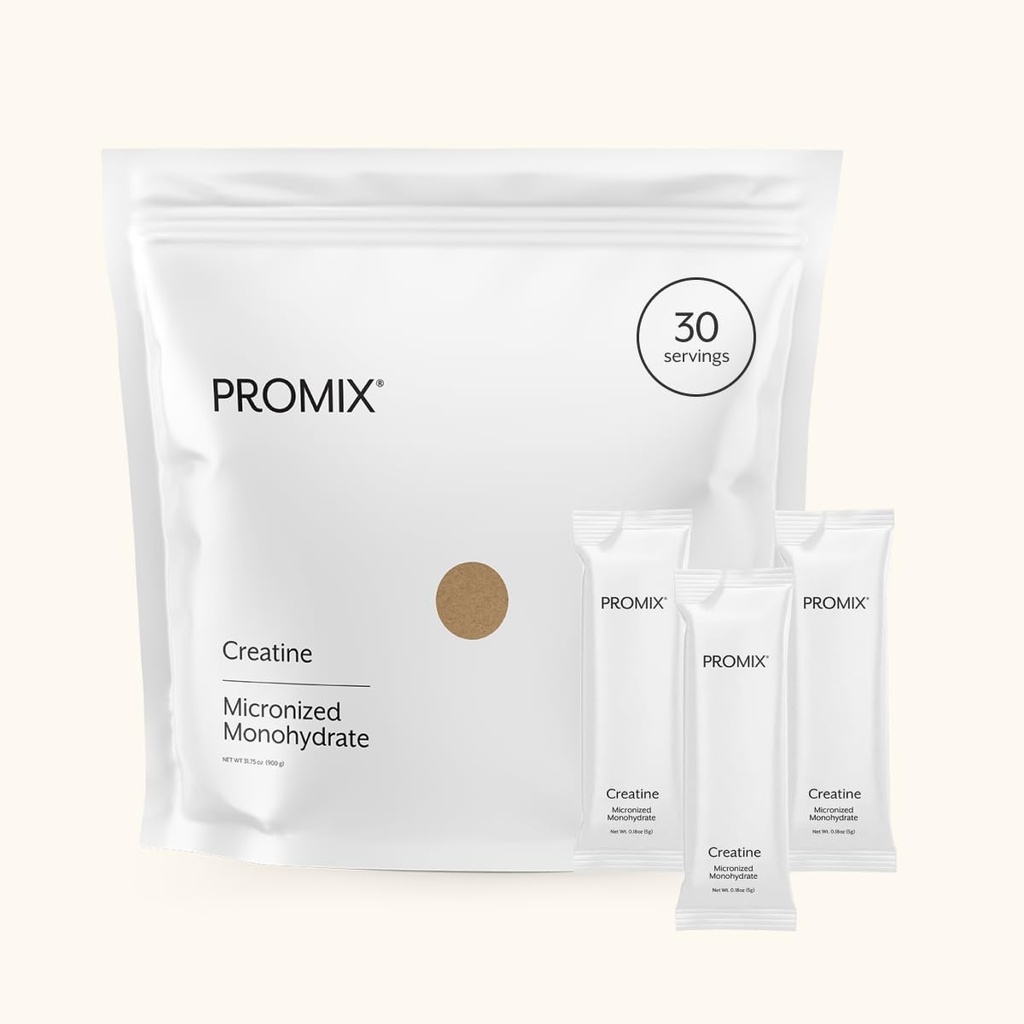 ProMix Nutrition Creatine Monohydrate Travel Packs, 5g de micronizada Clean Creatine para Hombres y Mujeres, apoya el crecimiento muscular y la recuperación, Vegan - 30 Servimientos