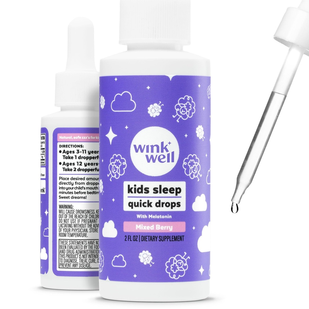 Wink Well Kids Liquid Melatonin Drops- Natural Baby Sleep Drops for Toddler Sleep Aid with 1mg Por Serving-No-Addictive Children's Liquid Melatonin- 2 Oz