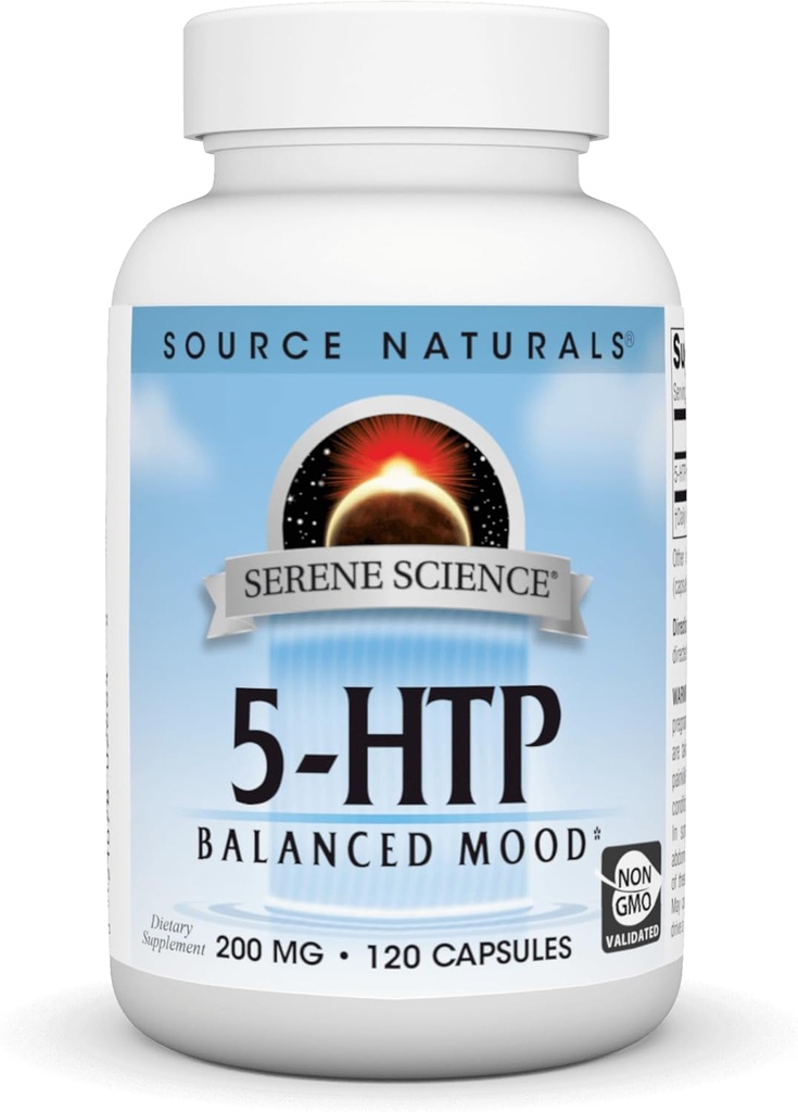 Fuente Natural Serene Science 5-HTP, Balanced Mood*, Non-GMO Suplemento dietético, 200 mg - 120 cápsulas