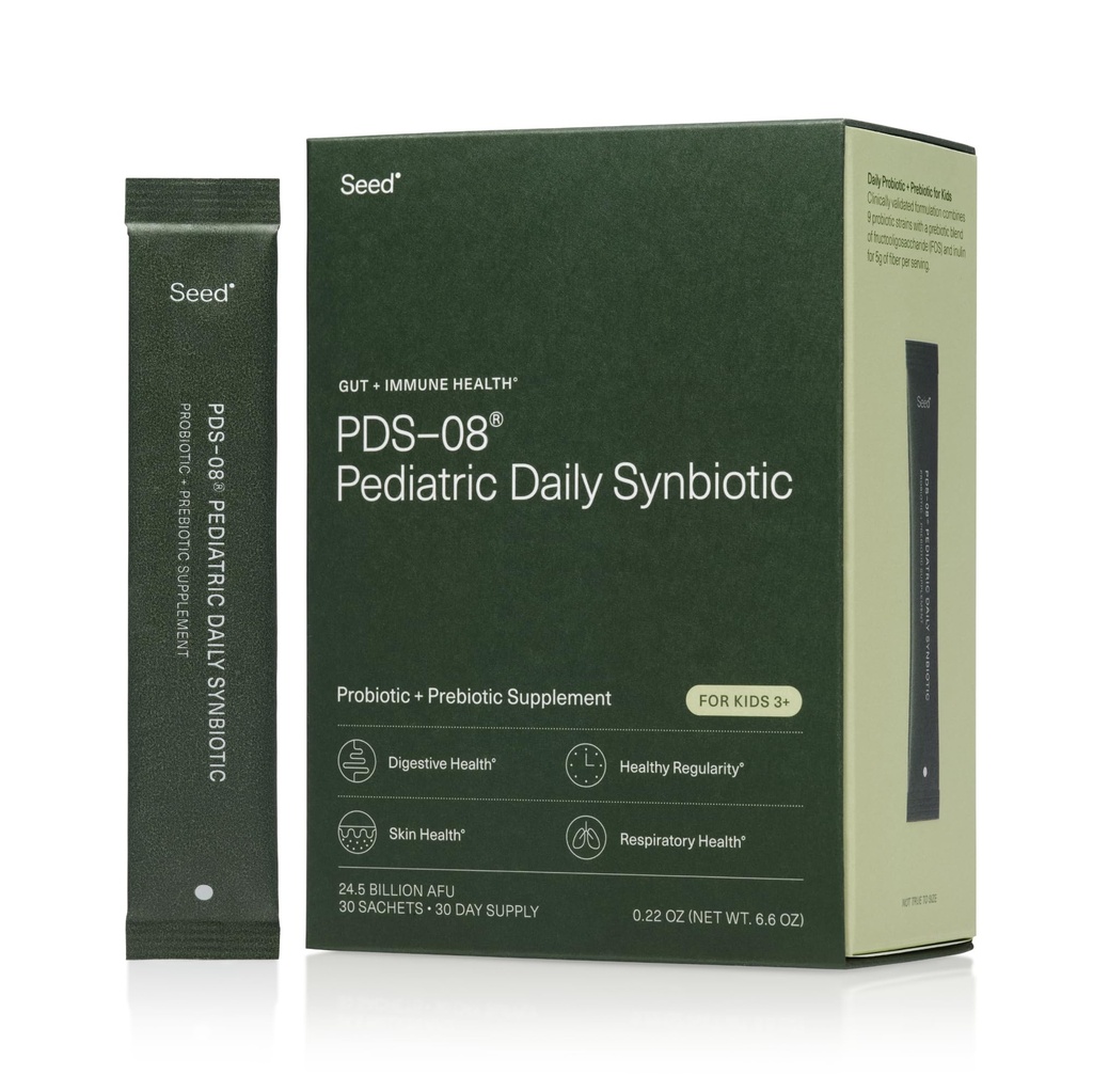 Semillas PDS-08 Pediatría Sinbiótico diario - Prebiótico basado en fibras para niños - Salud digestiva, regularidad, alivio del estreñimiento - Edades 3-17 - Vegan y Establo-Stable - 30 Sachets (30-Day Supply)