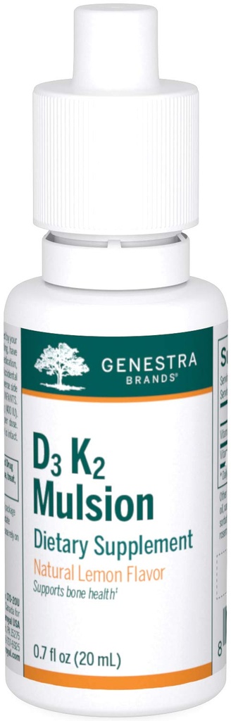 Genestra Marcas D3 K2 Mulsion - Vitaminas líquidas para la salud de los huesos - Natural Lemon - 122 Servimientos