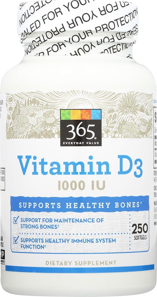 365 by Whole Foods Market, Vitamina D3 1000 UI, cápsula, 250 ct