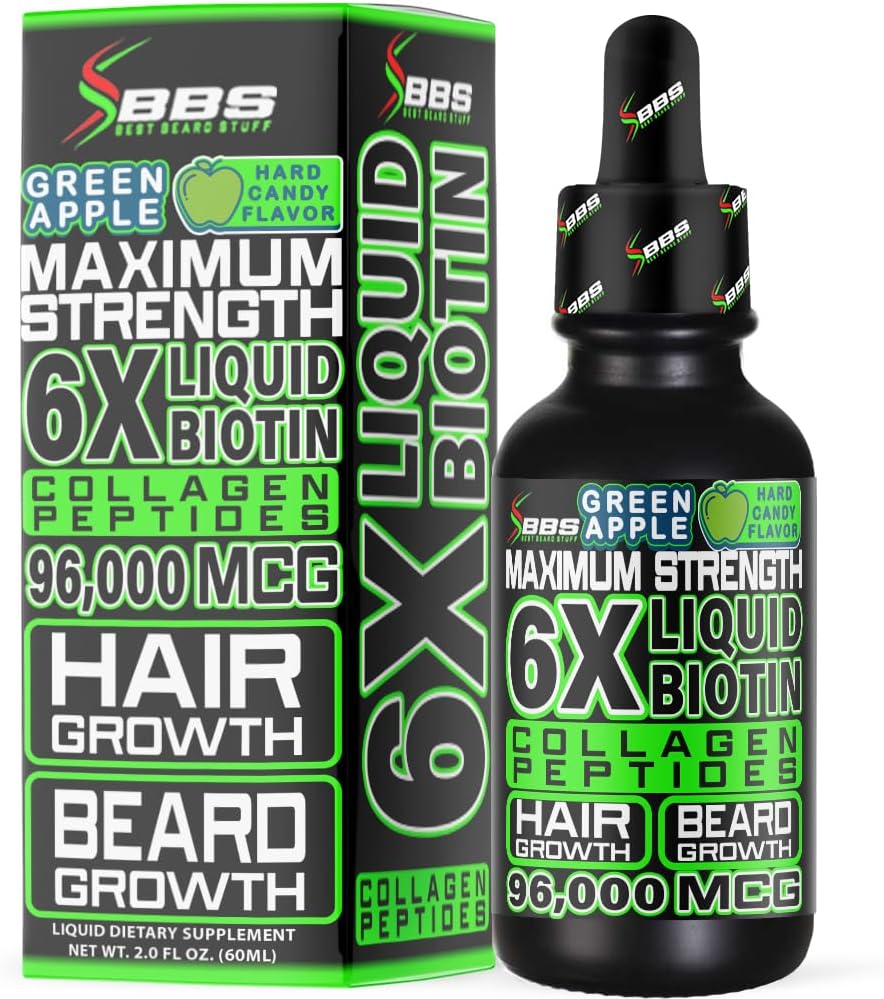 Péptidos líquidos de biotina para el crecimiento de la barba y el despilfarro - Suplemento de crecimiento de la barba y el cabello de los hombres - Biotina gotas líquidos 96.000mcg 6X más Absorción