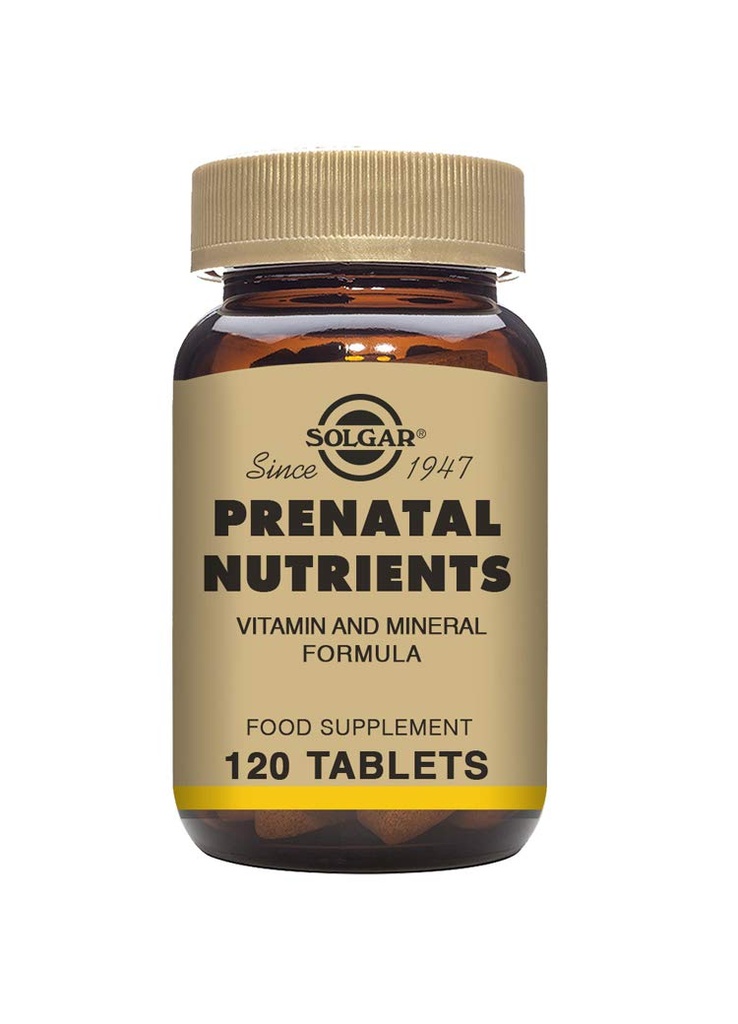 Nutrientes prenatales Solgar - 120 Tabletas - Fórmula mineral multivitamina para mujeres embarazadas y lactantes - Vegan, Kosher & Gluten Gratis - 30 Servimientos