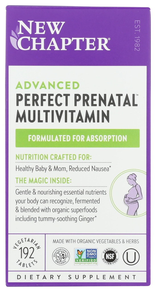 New Chapter Perfect Prenatal Vitamins, Organic Prenatal Vitamins, Non-GMO Ingredients for Healthy Baby &amp; Mom - Folate (Methylfolate), Iron, Vitamina D3, Fermented with Whole Foods and Probiotic, 192 count