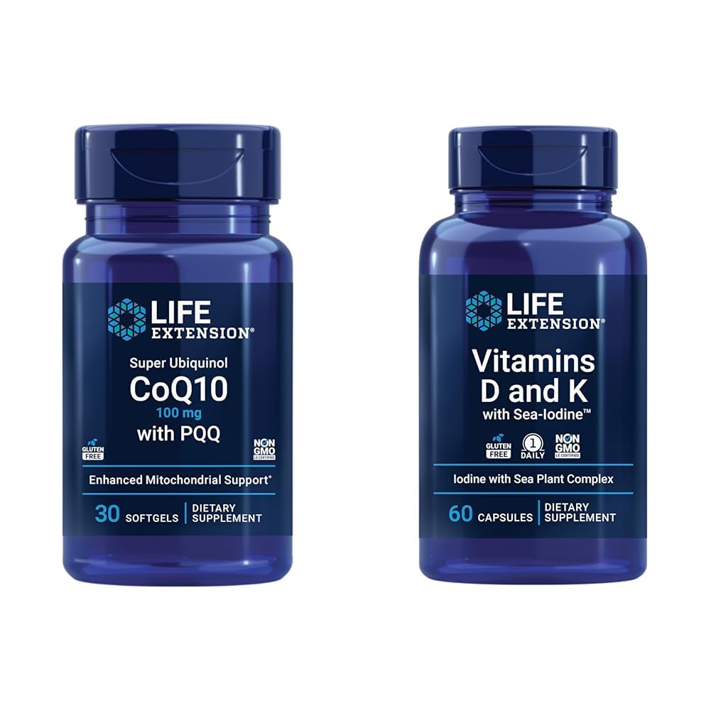 Super Ubiquinol CoQ10 con PQQ, CoQ10, PQQ &amp; Vitaminas D y K con Iodo marino, vitamina D3, vitamina K1 y K2