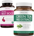 Gorra de remolacha " Extracto de té verde (1-Mes) Detox Power Duo - Orgánica de remolacha con cobre negro para absorción 1250mg (60 Tablets) " Green Tea Extract 98% con EGCG 1000mg por servicio (60 caps)