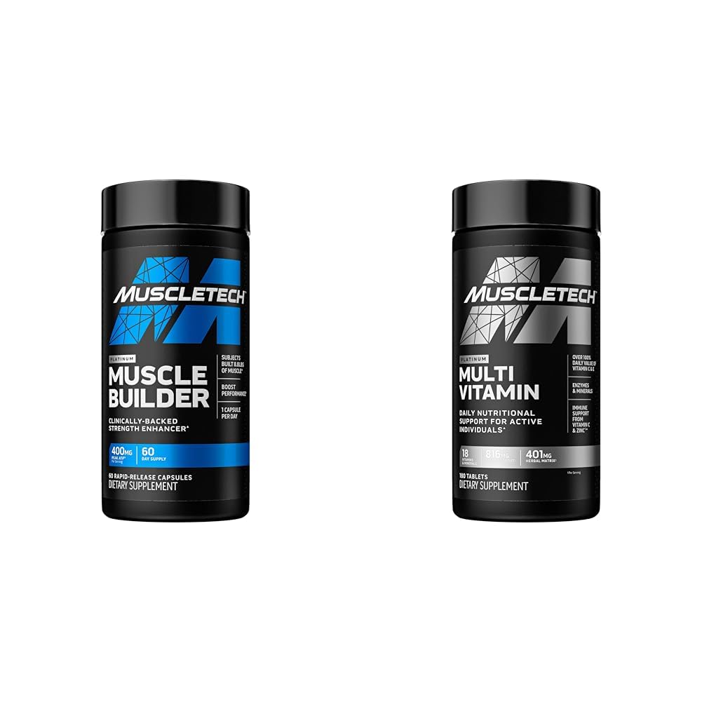 MuscleTech Muscle Building &amp; Multivitamin Supplement Bundle - Nitric Oxide Booster and Muscle Gainer with 400mg Peak ATP, 60 Pills & Platinum Multivitamin, 180 ct