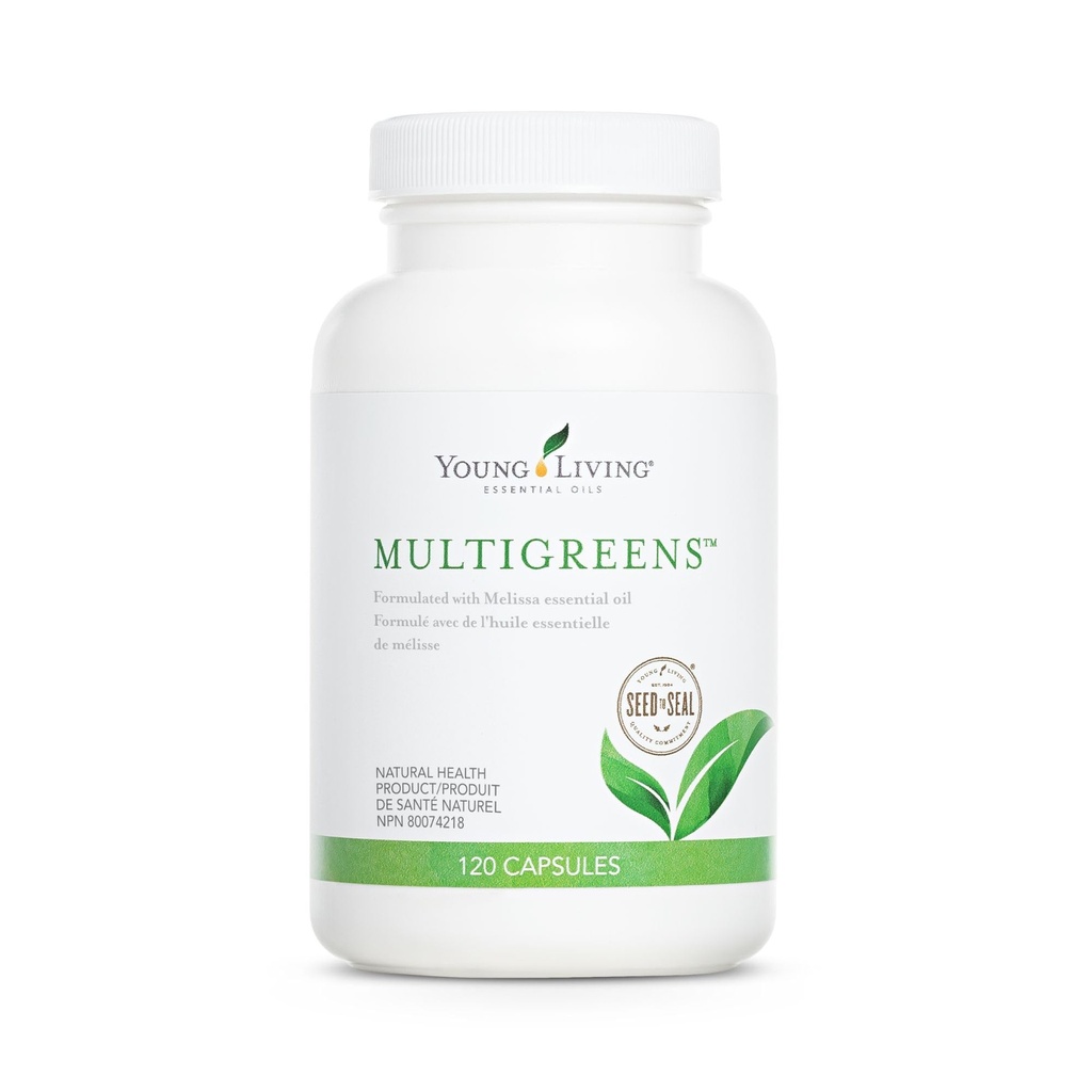 Young Living MultiGreens Capsules - 120 ct Aceites Esenciales - Boost Vitality &amp; Support Glandular, Nervous, Circulatory Systems - Suplemento Herbal con aceites revitalizantes