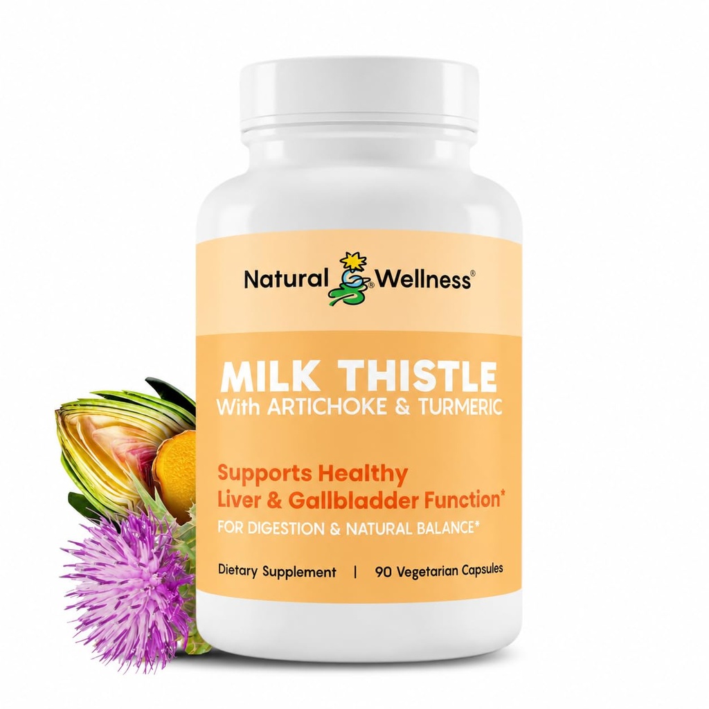 Natural Wellness Milk Thistle with Artichoke & Turmeric – Advanced Liver Support Supplement for Detox, Regeneration & Antioxidant Protection – Supports Liver Cleanse, Digestion &amp; Global Wellness