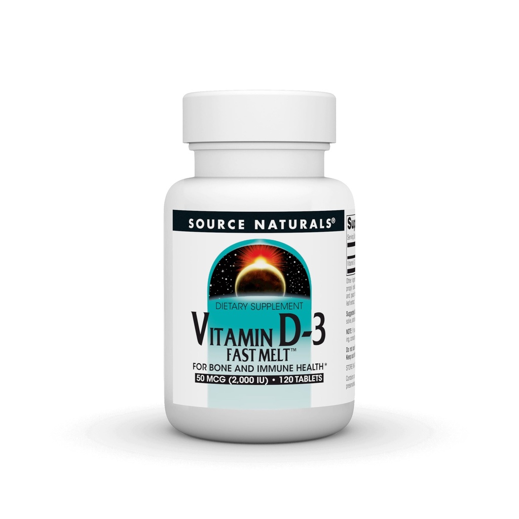 Fuente Naturales Vitamina D-3 Fast Melt, soporta Bone & Immune Health* - Black Cherry Peach Flavor - 120 Fast Melt Tablets