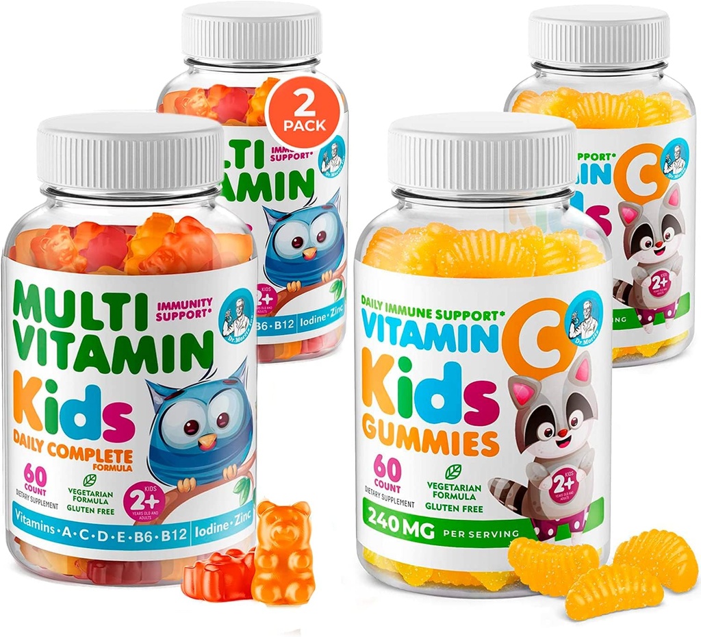 DR. MORITZ Vitamina Esencial - Niños Multivitamina Gummies Bundle (60 Conde, 2 Pack) con Vitamina C (60 Conde 2 Pack)