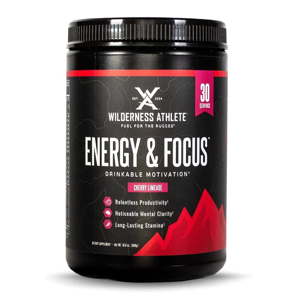 Wilderness Athlete - Energía > Enfórmese en Energía Pre Workout para Mujeres & Hombres - Energy Powder Drink Mix with Natural Caffeine - Low-Carb, Zero Sugar Workout Powder - 30 Serving Tub (Cherry Limeade)