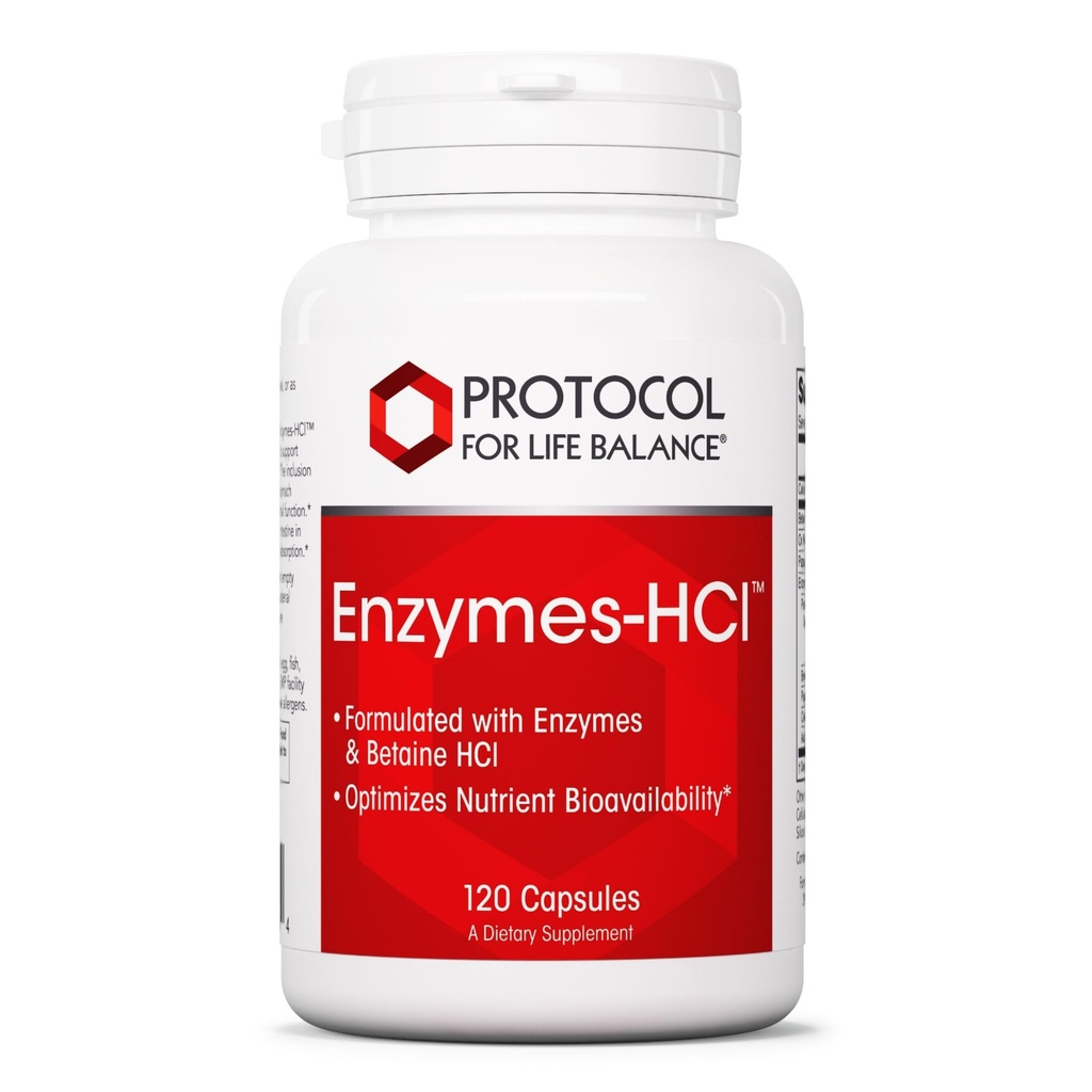 PROTOCOLO PARA LA VIDA BALANCE Enzymes-HCl - Enzimas digestivas con bromelaina - Espectro completo de proteínas - Suplemento de la digestión - Soy &amp; Dairy Gratis - 120 cápsulas