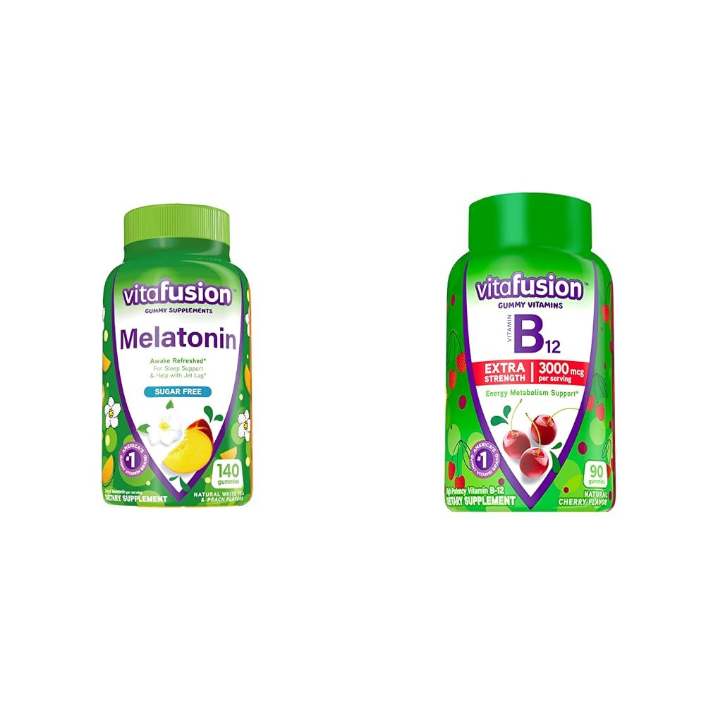 Vitafusion Melatonina 140 Conde y vitamina B12 Gummy Vitaminas, 90 Conde Cherry Flavor for Energy Metabolism y Nervous System Support