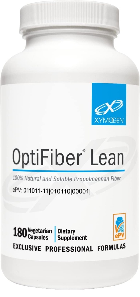 XYMOGEN OptiFiber Lean, Daily Fiber Supplement Pills - 100% Natural Soluble Propolmannan Dietary Fiber - Apoyo Digestión, Satiety & Regularidad - Sirve como prebiótico (120 cápsulas)