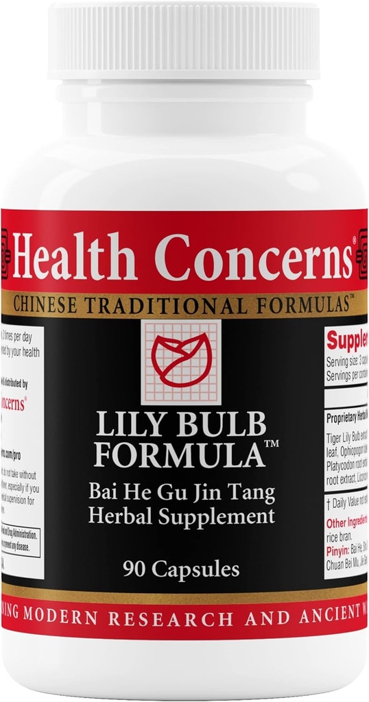 Preocupaciones de salud Lily Bulb Fórmula – Tos seca, Garganta, Nose & Pulido – Fórmula Herbal China – Licorice, Rehmannia, Astragalus, Fritillary – Suplemento de Alivio Respiratorio – 90 cápsulas