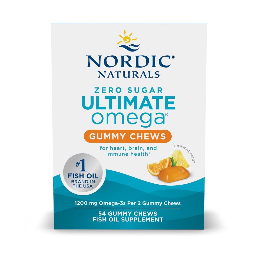 Nordic Naturals Zero Sugar Ultimate Omega Gummy Chews - Frutas Tropicales - 54 Gummy Chews - No GMO - Bienestar Optimal - 27 Servings