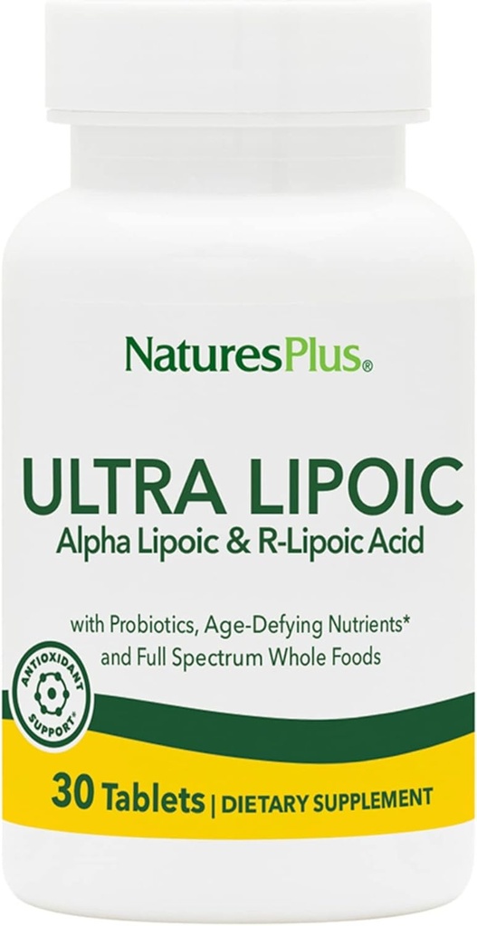 Natures Plus Ultra Lipoic - 30 Bi-Layered Tablets - Alfa Lipoic & R-Lipoic Acid - Antioxidant Support - with Probiotics & Age-Defying Nutrients - Gluten Free - 30 Servings