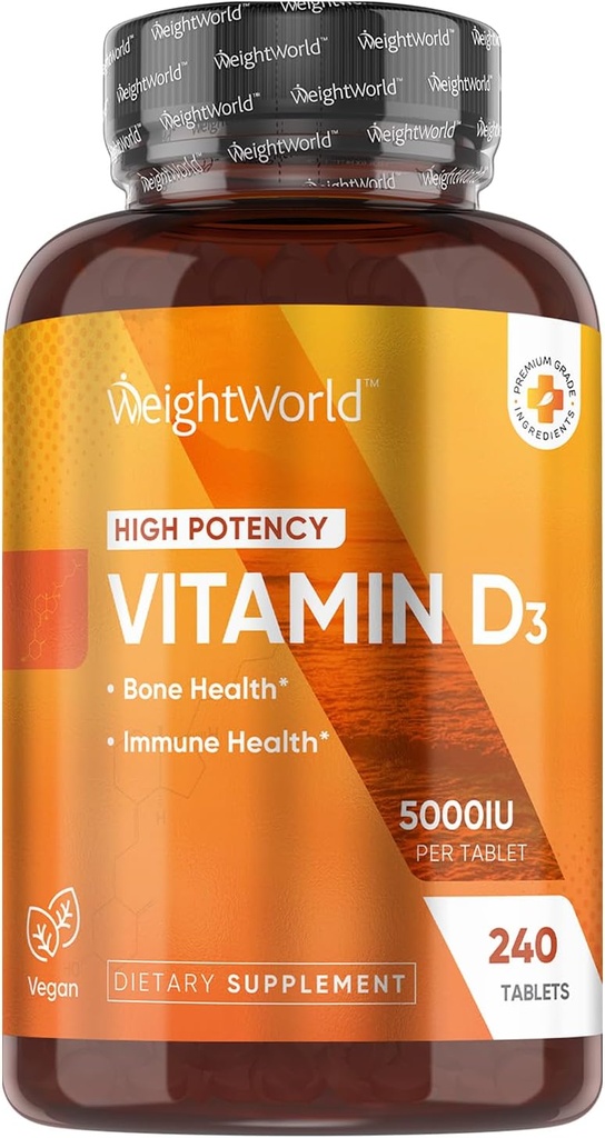WeightWorld Vegan Vitamin D3 5000 IU - Fuente de Wild Harvested Lichen - Vitamina D Suplemento de Bioavailable Cholecalciferol - 240 Vitamina D3 Tablets - Gluten-Free & Allergen-Free