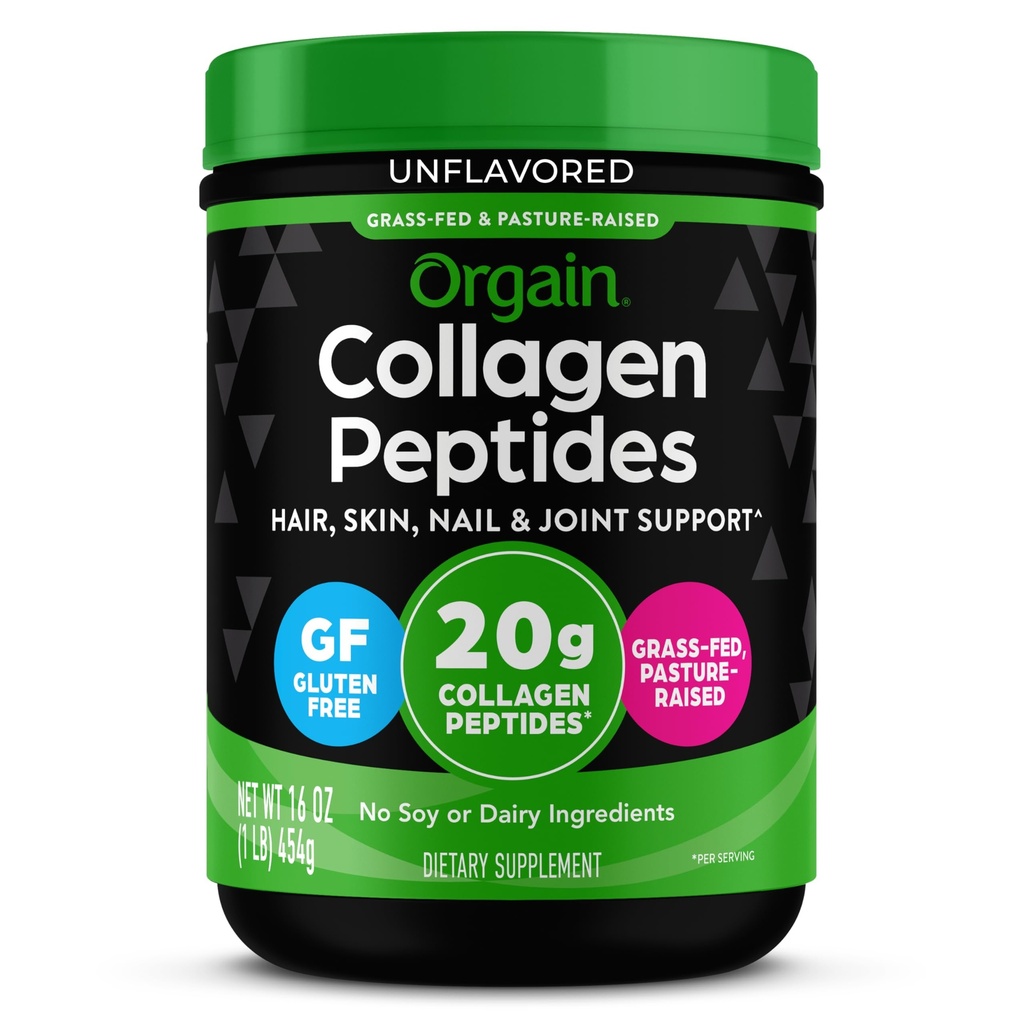 Péptidos de colágeno hidrolizado de orgaina Polvo para hombres de mujeres, Collagen de 20g de Grass, desarmado - Pelo, piel, uñas, " Suplemento de soporte conjunto, Paleo " Keto, No GMO, Tipo I y III, 1lb
