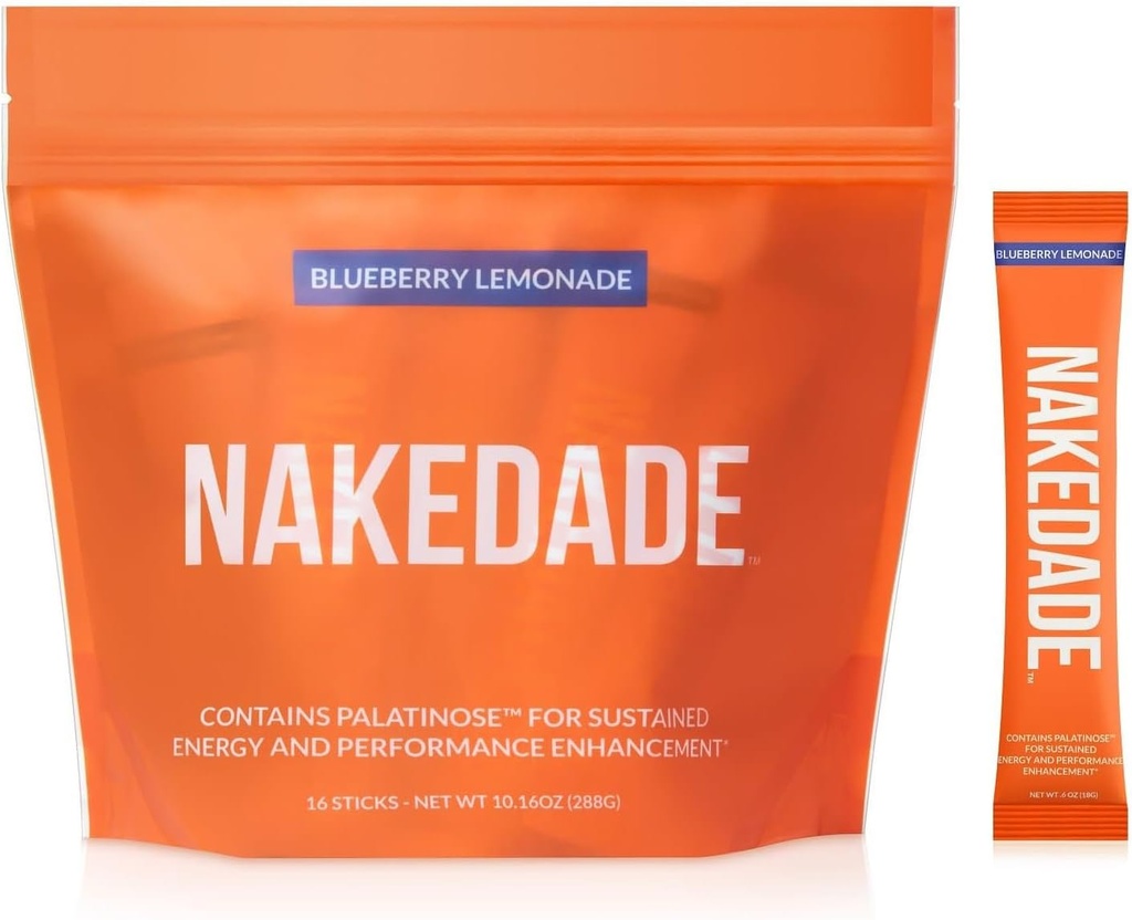 Nakedade Blueberry Lemonade – Rendimiento Mejorando la bebida deportiva Polvo - Electrolyte Powder – Sin OGMs o Sweeteners artificiales, sin gluten, libre de soja, sin lácteos – 16 palos