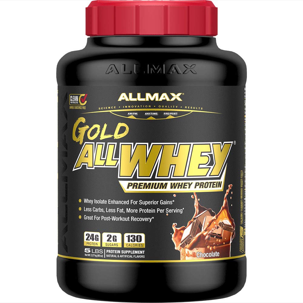 ALLMAX Nutrition Gold ALLWHEY, Chocolate- 5 lb - 24 Gramos de Protein Por Scoop - Gluten Free, Low Carb & Low Sugar - Aprox. 71 Servimientos