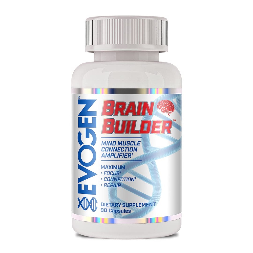 Evogen Brain Builder - Amplificador de conexión de la mente-muscular ¦ Boost Focus, Concentration, " Connection ¦ Lions Mane, Bacopa Monnieri, Alpha-GPC  durable 90 Capsules