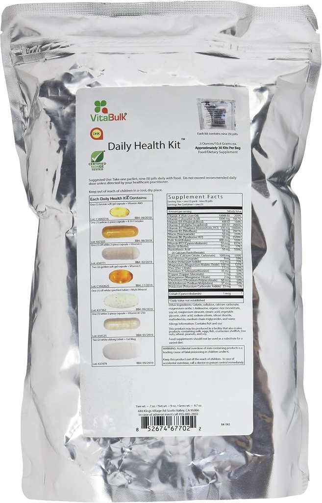 Vital Bulk Daily Health Kit Packet Multivitaminas & Mineral 30 Conta Caja - Multivitamina para Hombres & Mujeres - Contiene Vitamina C 1000mg A D E K B Complejo B12 Iron Calcio Magnesio & Potasio Suplemento