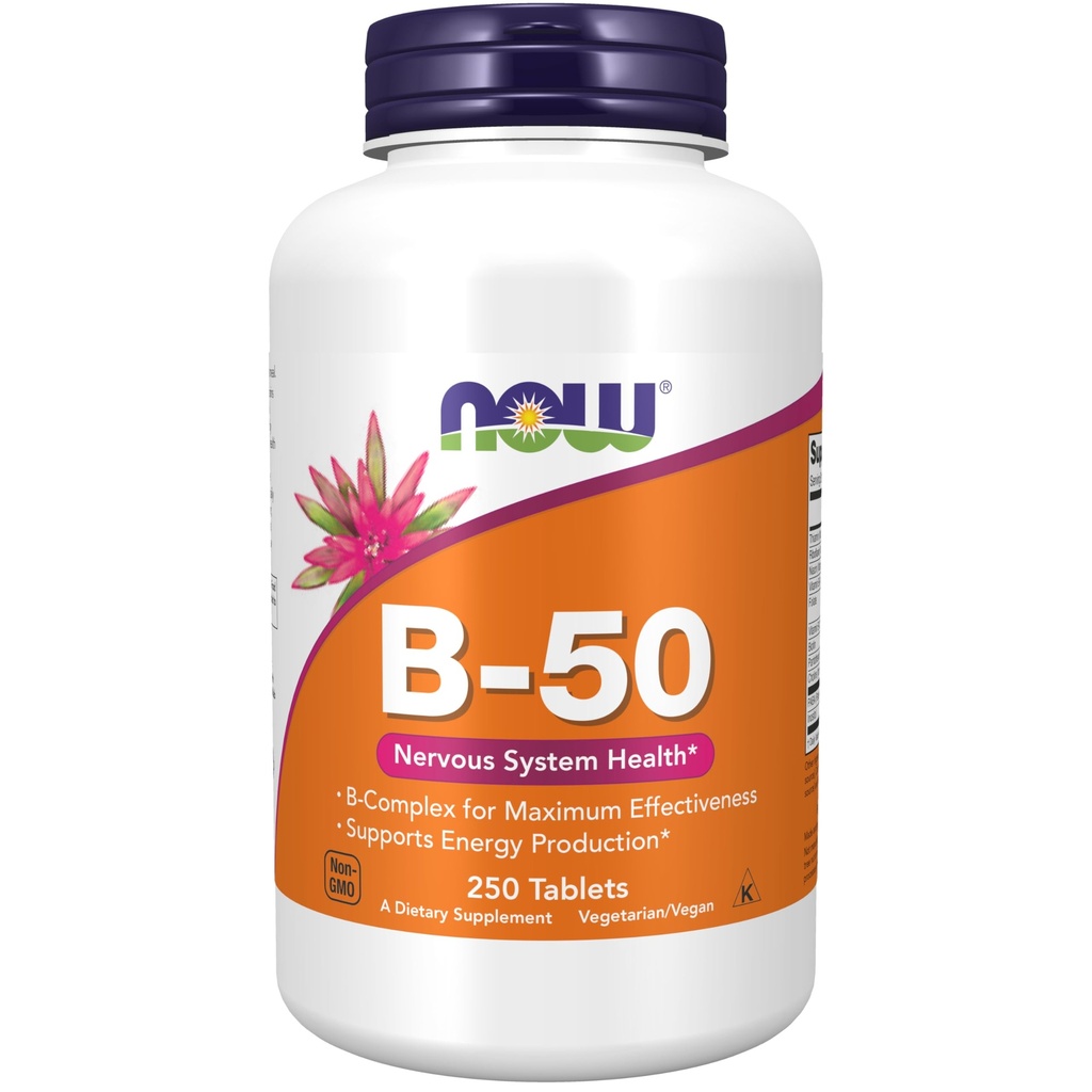 AHORA Suplementos de alimentos, vitamina B-50 mg, producción de energía*, salud del sistema nervioso*, 250 tabletas