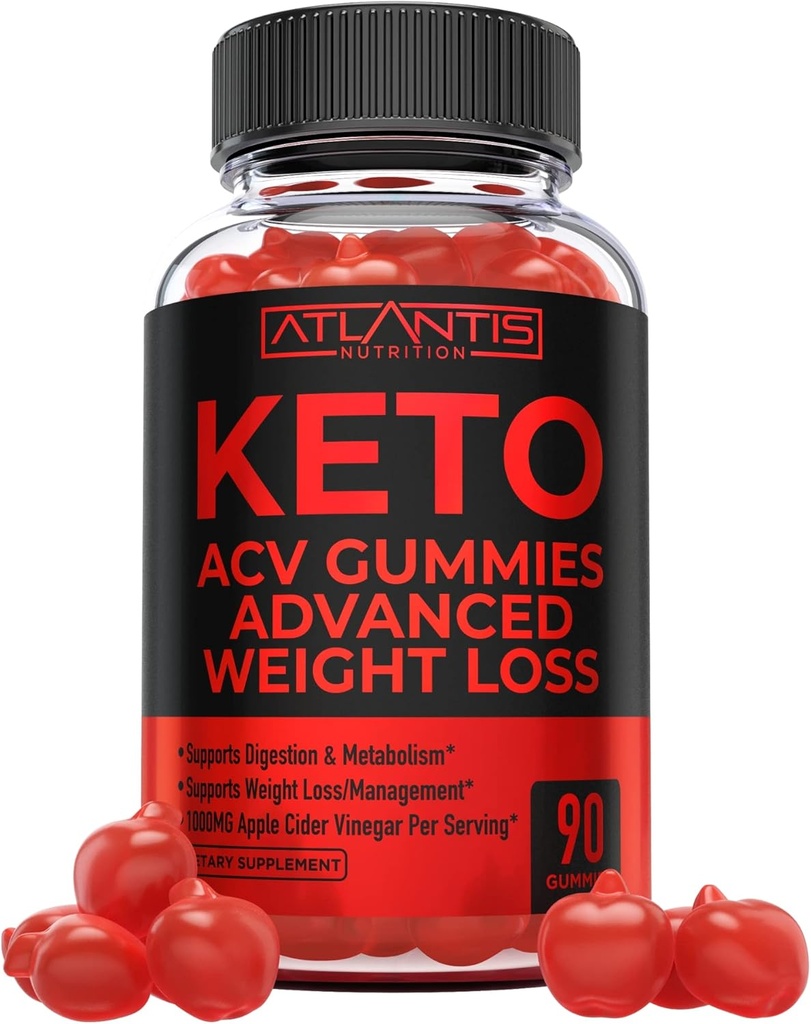Atlantis Nutrition Keto ACV Gummies for Weight Loss - Supports Digestion, Weight Pérdida, Detox & Cleansing - Manzana Vinagre Gummies Formulado con 1000MG ACV Por Serving - 90 Cuenta